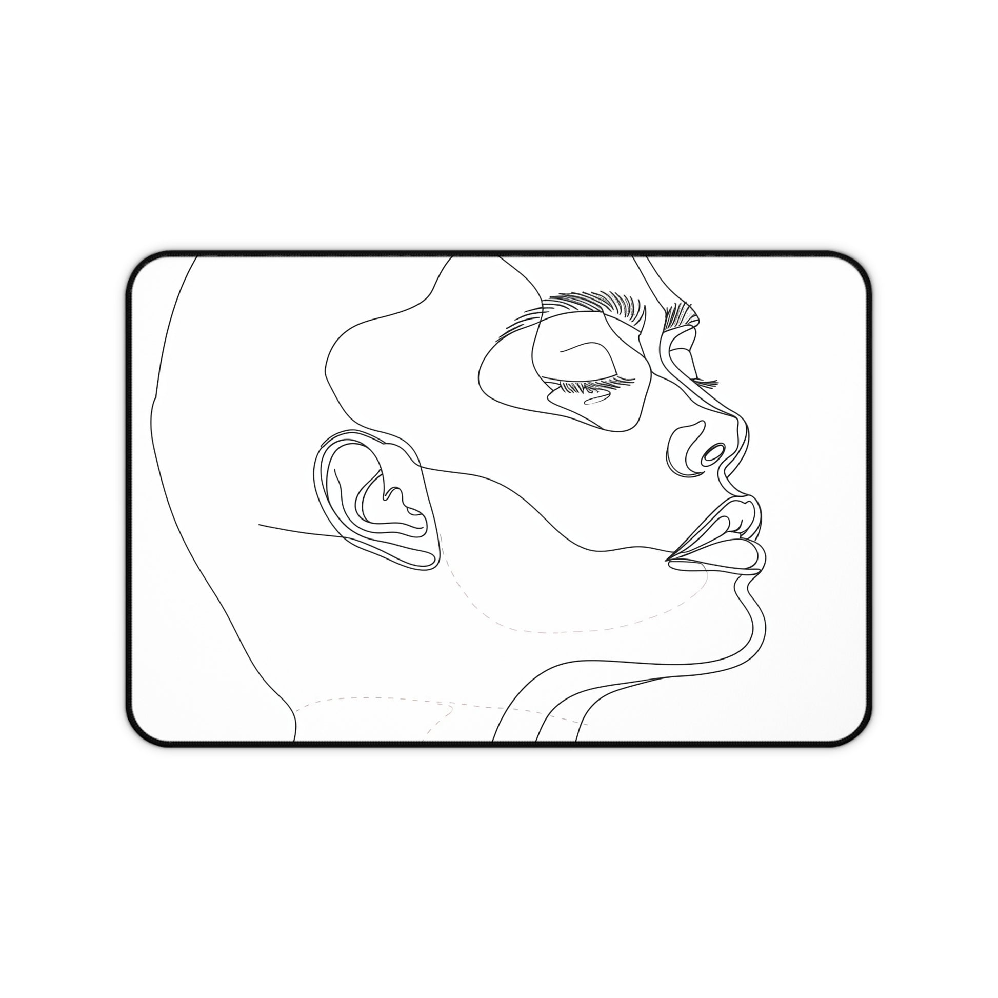 "Minimalist face line art desk mat for modern office decor"