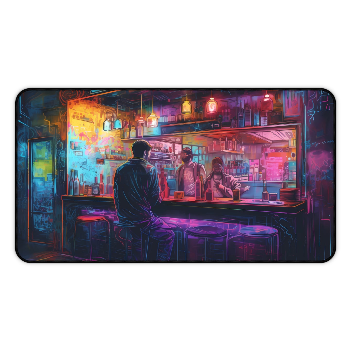 "Colorful neon watercolor desk mat, protect your workspace in style"