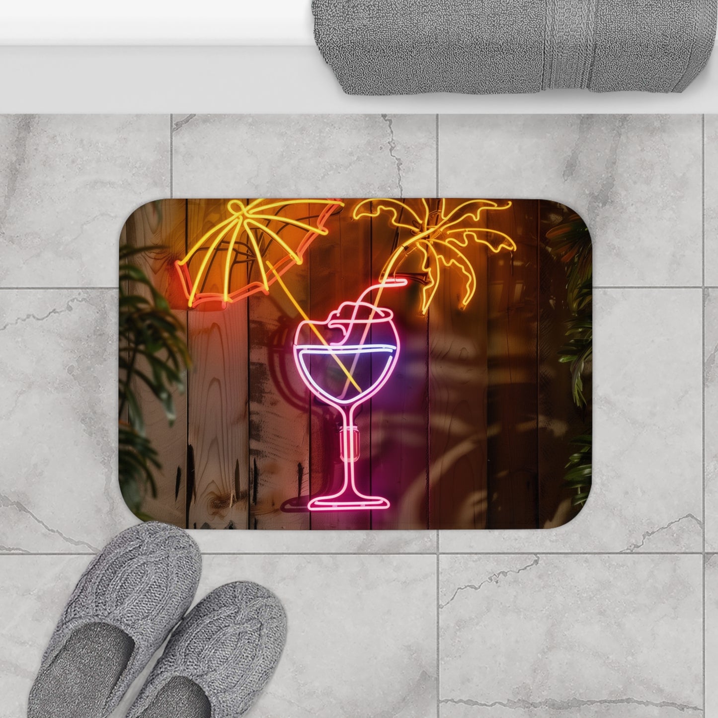 Neon Cocktail Hour Bath Mat | Bath Mats | Bath, Bathroom, Home & Living, Indoor, Sublimation | Prints with Passion