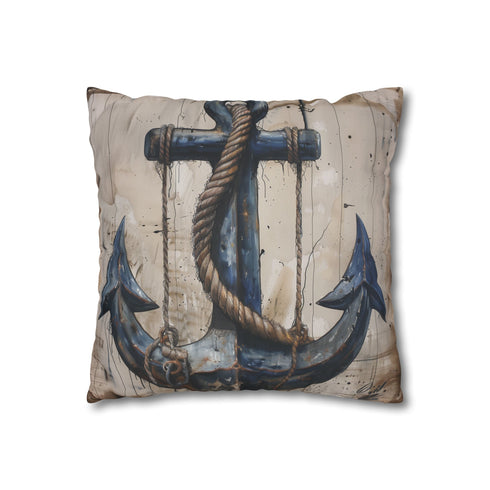 Nautical Anchor and Rope (Edition II) — Faux Suede Cushion Cover — Double-Sided Back & Concealed Zip Detail
