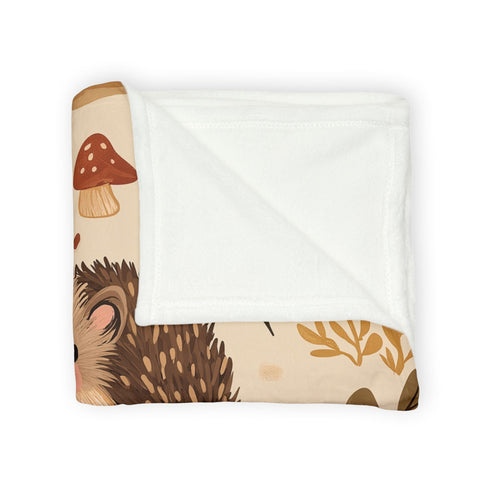 Woodland Hedgehogs & Toadstool Mushrooms Plush Fleece Throw Blanket - View 5 | Prints With Passion