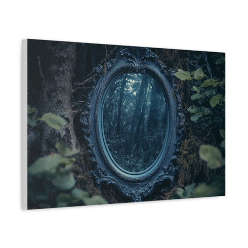 Enchanted Mirror in Haunted Forest — Canvas Wall Art — Side Profile & Stretched Corner Detail