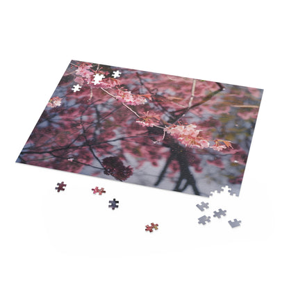 Serene Cherry Blossom Haven jigsaw puzzle for relaxation, featuring delicate Japanese blooms