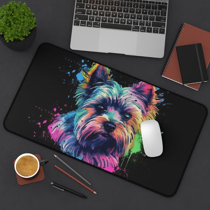 "Yorkie Pup Desk Mat - Adorable Yorkshire Terrier design to protect desk with charm"