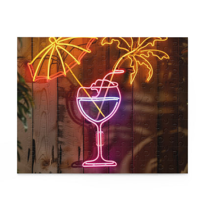 Neon Cocktail Paradise puzzle with vibrant tropical vibes and colorful cocktail sign, perfect for a relaxing challenge.