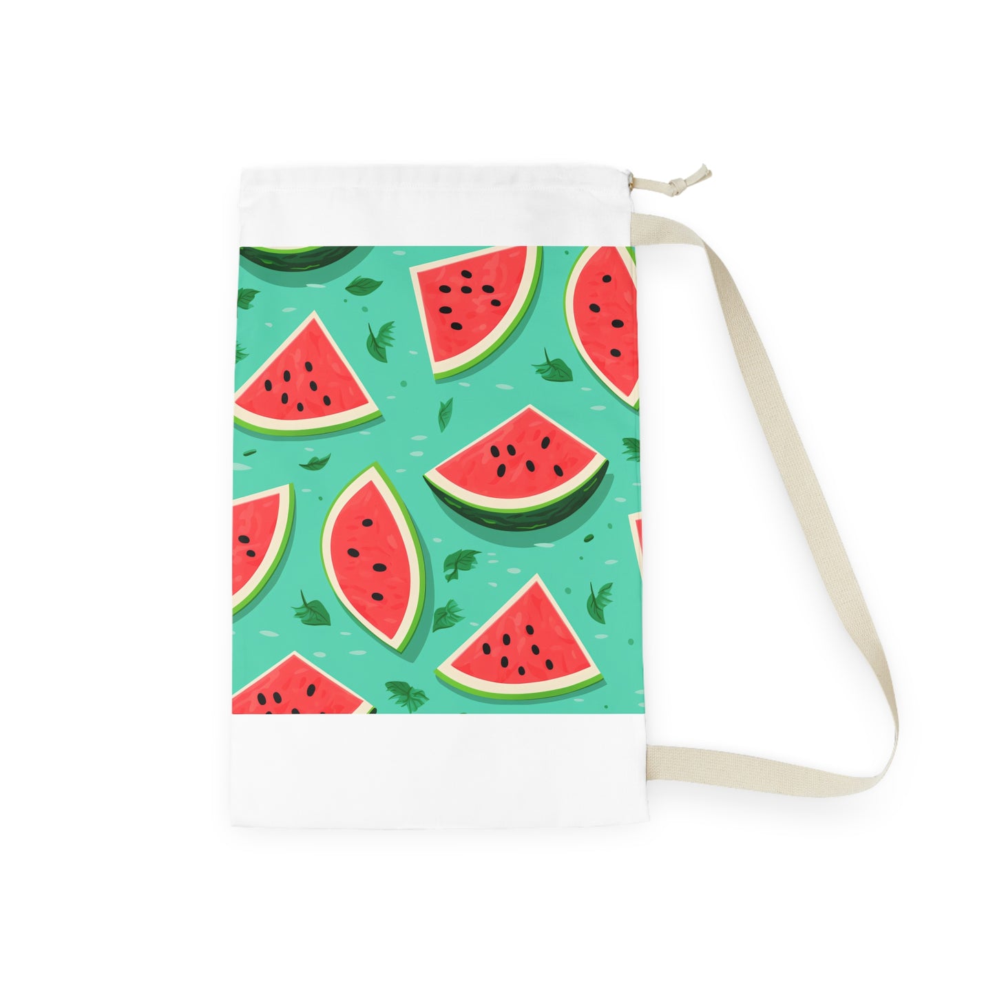 "Bacano Go Watermelon Laundry Bag - Vibrant Hawaiian style design for tropical flair in your laundry game"