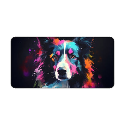 "Charming Collie Desk Protector Mat - Playful design for workspace charm and protection"