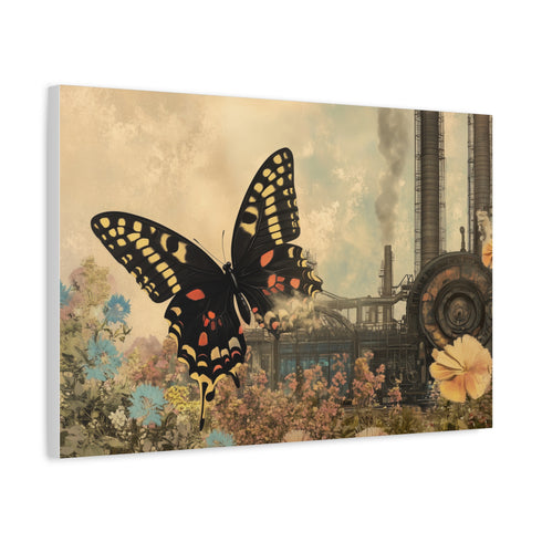 Steam Powered Butterfly Garden — Canvas Wall Art — Side Profile & Stretched Corner Detail