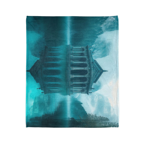 Glass Temple Submerged in Dream Lake Plush Fleece Throw Blanket