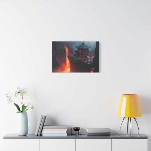 Levitating Temple Above Lava River — Canvas Wall Art — Kiln-Dried Pine Frame & Ready-to-Hang Back View