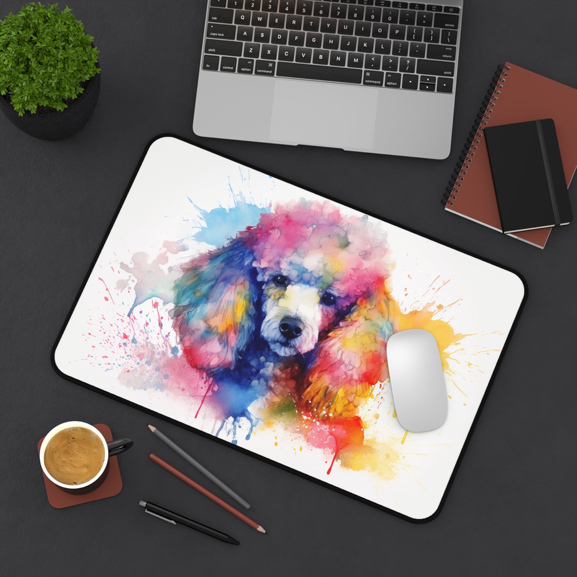 "Poodle Paradise Desk Mat - Brighten up your workspace with cute poodle design, perfect for protecting your desk surface. Add a touch of whimsy!"