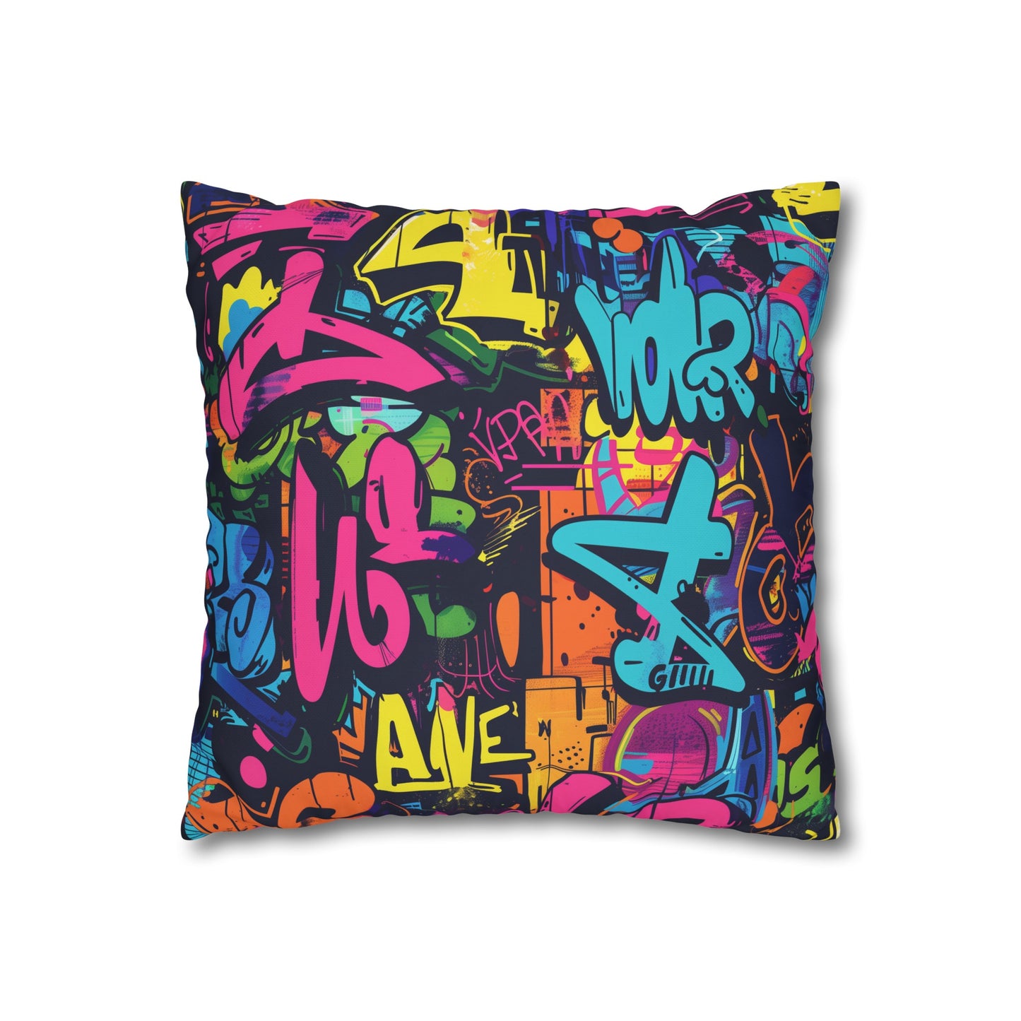 "Neon Graffiti Pillow Case - Bold Urban Design in Bright Colors for Vibrant Bedroom Decor"