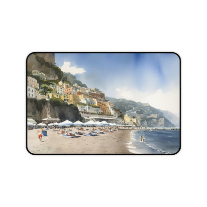 "Amalfi Coast desk mat, vibrant coastal scene for desk decor"