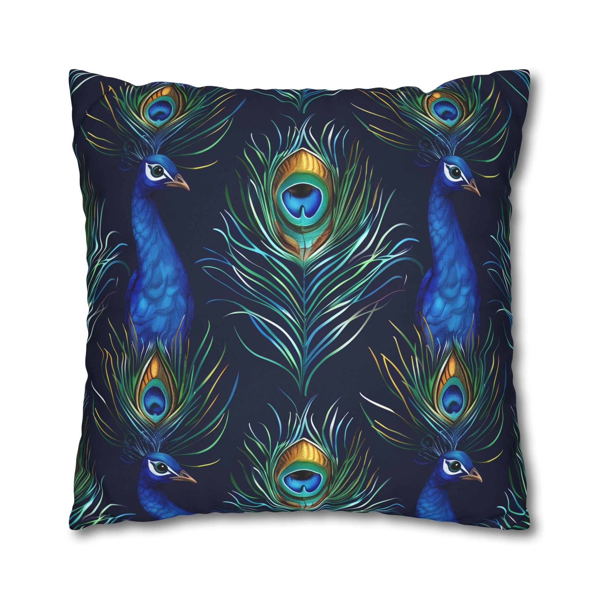 "Vibrant blue peacock feathers pillowcase, soft and stylish decor accent"