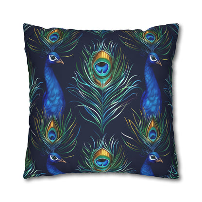 "Vibrant blue peacock feathers pillowcase, soft and stylish decor accent"