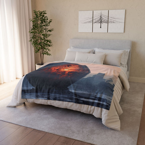 Lava Sphere Orbiting Frozen City Plush Fleece Throw Blanket