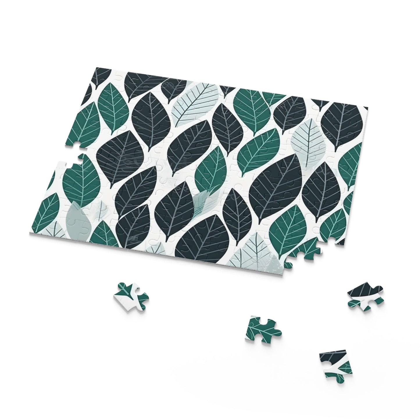 "Green Ferret Leaf Puzzle: Nature-inspired jigsaw with modern green hues, perfect for relaxing"