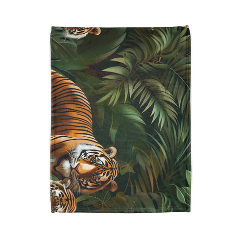 Tropical Jungle Safari Tiger Foliage Seamless Plush Fleece Throw Blanket - View 4 | Prints With Passion