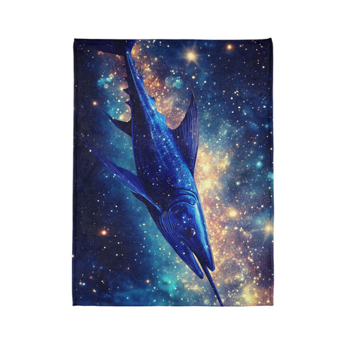 Swordfish Slicing through Star Sea Plush Fleece Throw Blanket