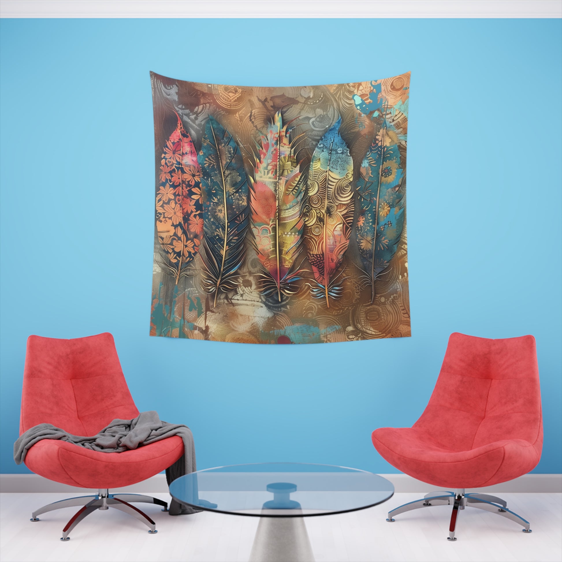 Boho Feathers: A Tapestry of Freedom | Wall Tapestry | All Over Print, AOP, Decor, Halloween, Home & Living, Home Decor, Indoor, Spring Essentials, Sublimation, Tapestry | Prints with Passion