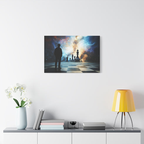 Chess Game Between Gods and Stars Stretched Canvas Wall Art