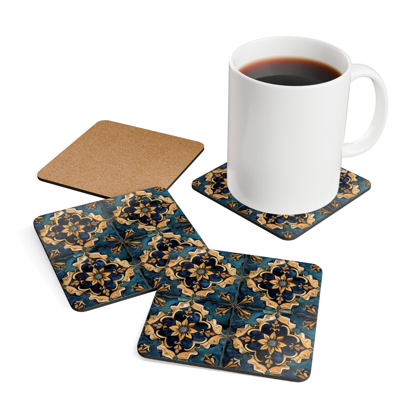 Custom Corkwood Coaster Set: Artisan Tile Brilliance