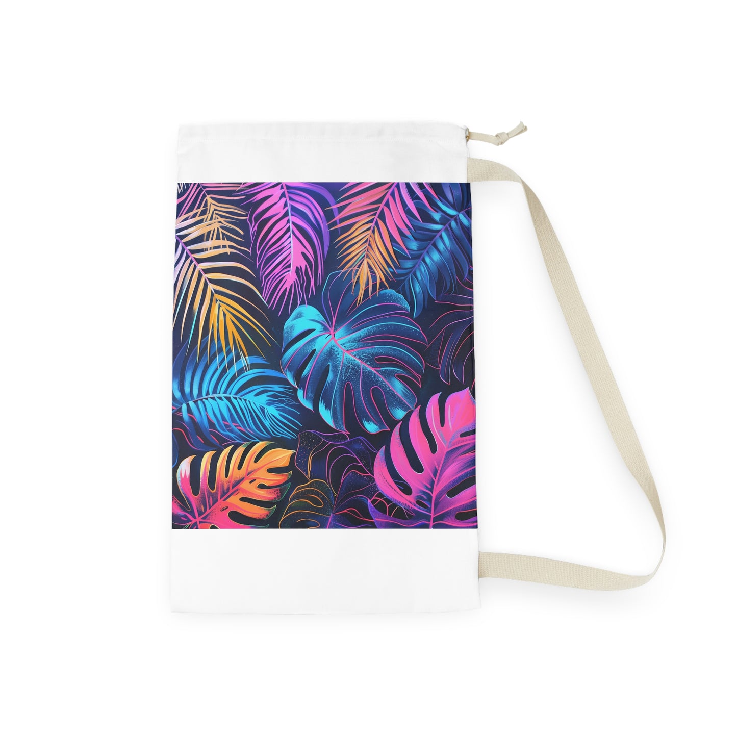 Bright Neon Tropical Leaves Laundry Bag - Add a Touch of Paradise to Your Laundry Routine with Vibrant Palm Trees Design