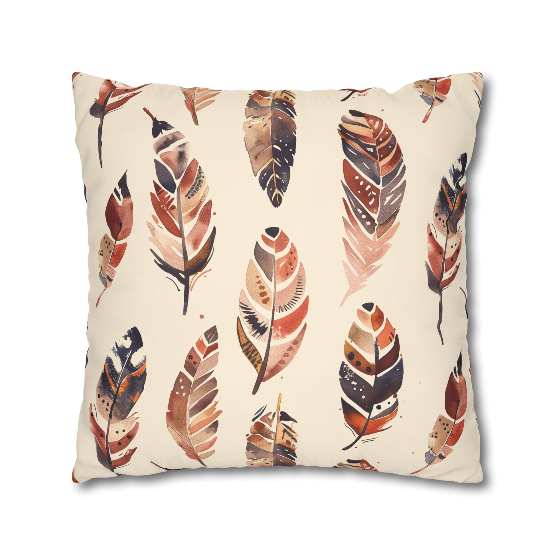 "Boho Feathers pillowcase featuring a whimsical seamless pattern for cozy bohemian vibes in your bedroom"