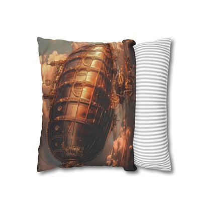 Steampunk Sky Captain Pillowcase - High-quality, comfortable, and stylish design featuring a majestic airship soaring through a cloudy sky with intricate gears and Victorian-inspired details. Perfect for all seasons and makes a great gift. Visit our shop for more unique designs!