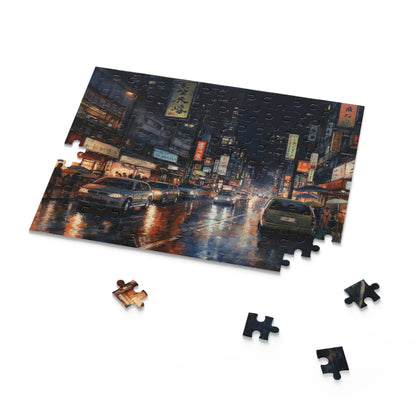 "Tokyo nighttime skyline jigsaw puzzle featuring vibrant city lights and iconic landmarks"