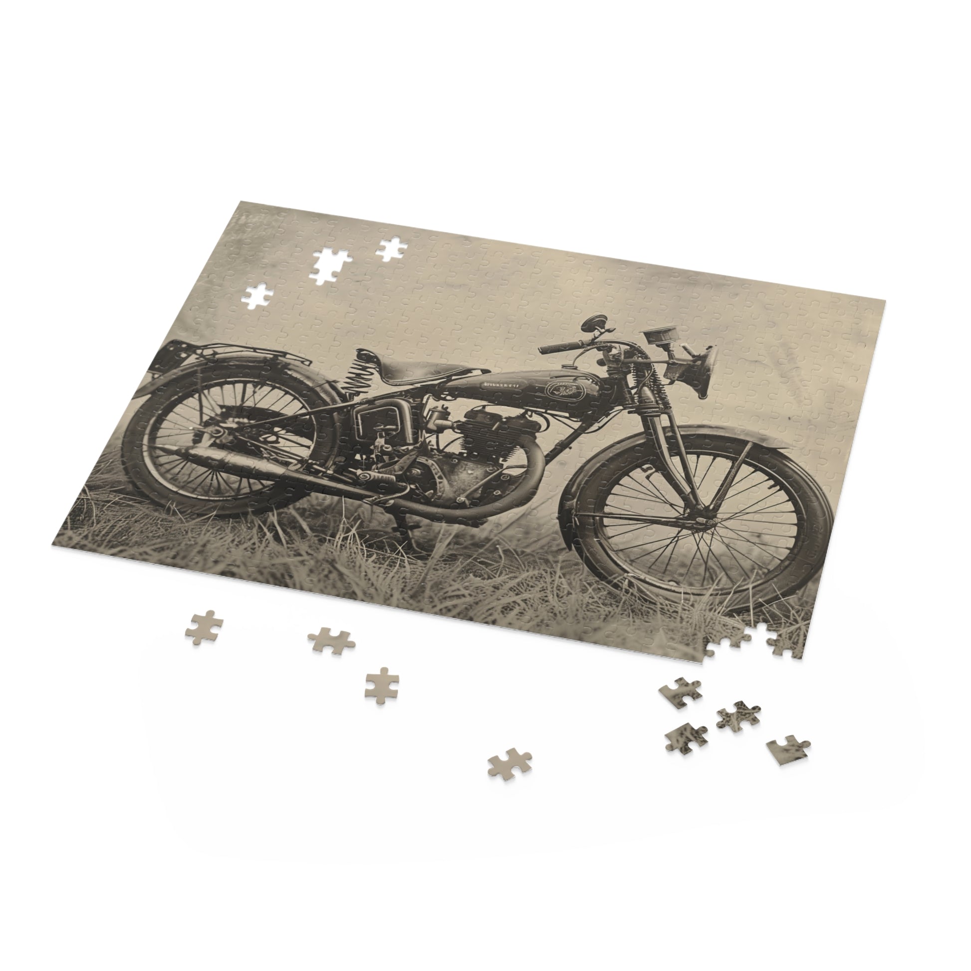 "Retro Motorcycle Jigsaw Puzzle - Intricate details and vibrant colors make this a must-have for motorcycle enthusiasts and puzzle lovers"