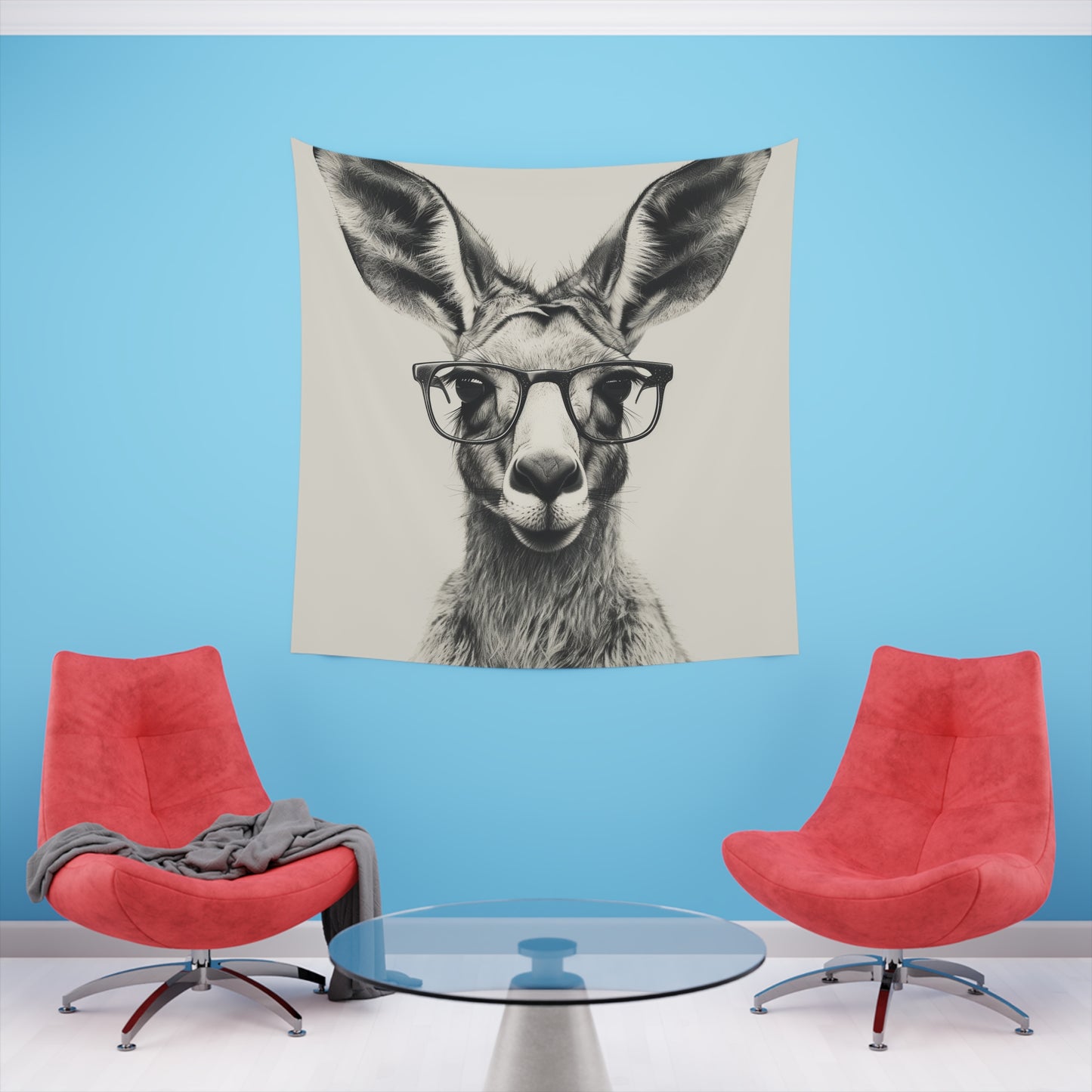 Hipster Roo: A Kangaroo Tapestry | Wall Tapestry | All Over Print, AOP, Decor, Halloween, Home & Living, Home Decor, Indoor, Spring Essentials, Sublimation, Tapestry | Prints with Passion