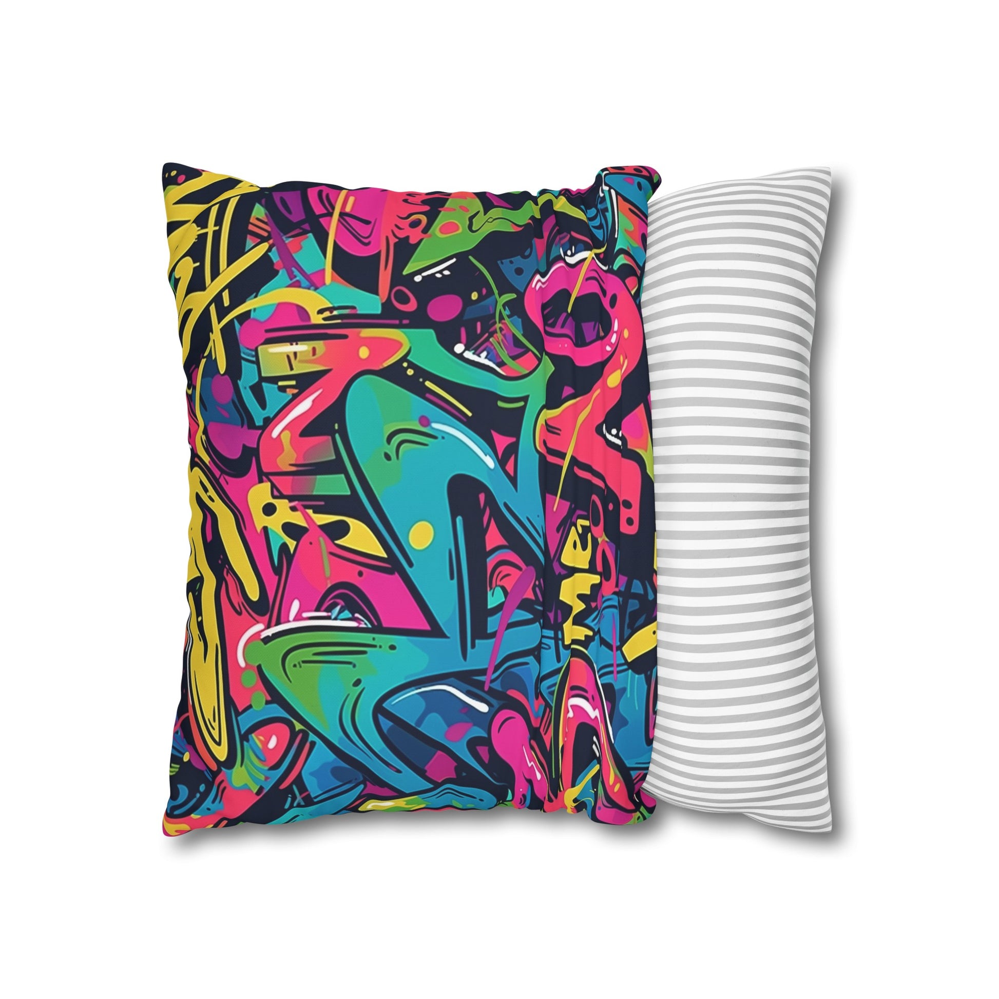 "Neon Urban Graffiti Pillowcase - Bright colorful pattern for cool urban vibe in bedroom decor"