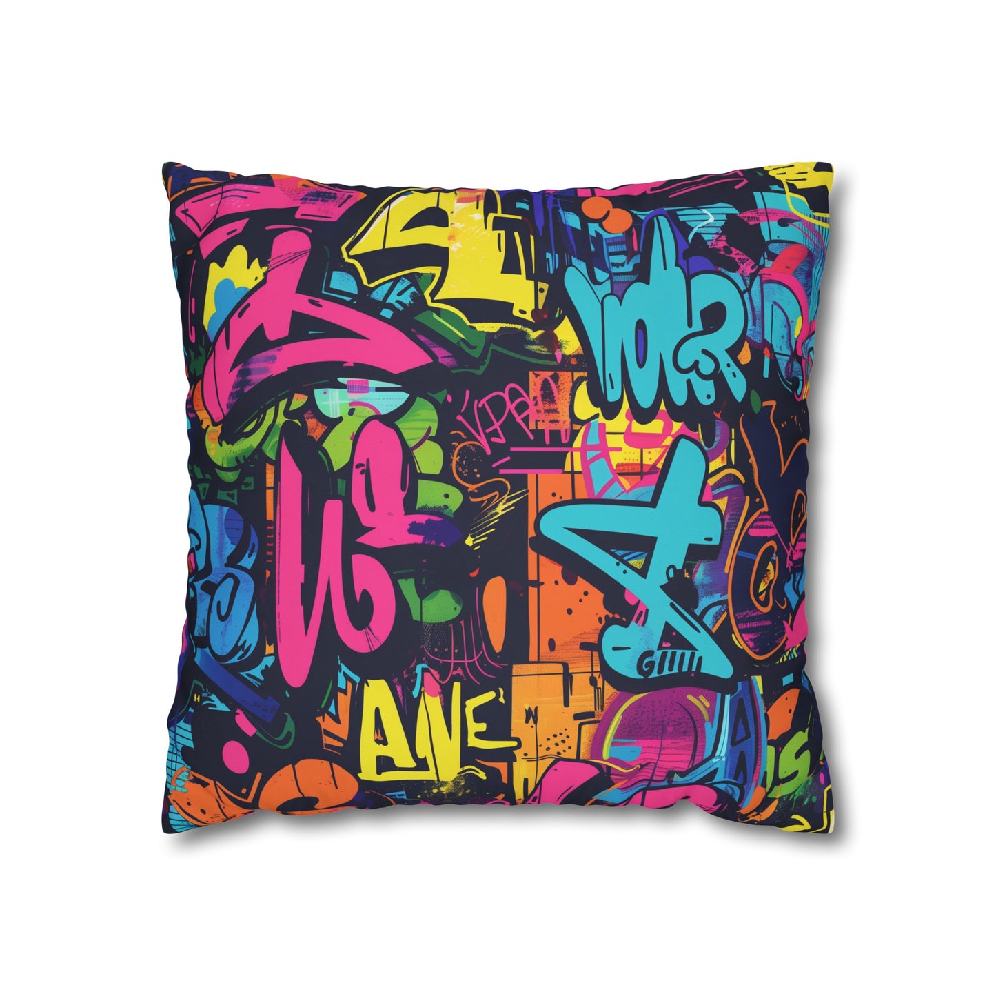 Neon Graffiti Pillow Case - Bold & vibrant urban graffiti design in bright neon colors, perfect for adding a pop of style to your decor.