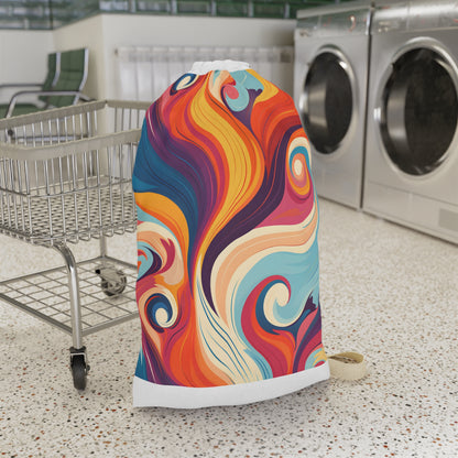 "Retro Marine Laundry Bag with Marine7712 Texture - Stylish and functional laundry transport solution with 70s vibes"