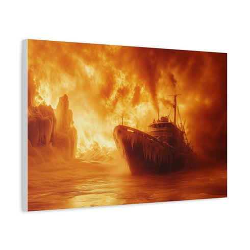 Frozen Ship Adrift in Firestorm — Canvas Wall Art — Side Profile & Stretched Corner Detail