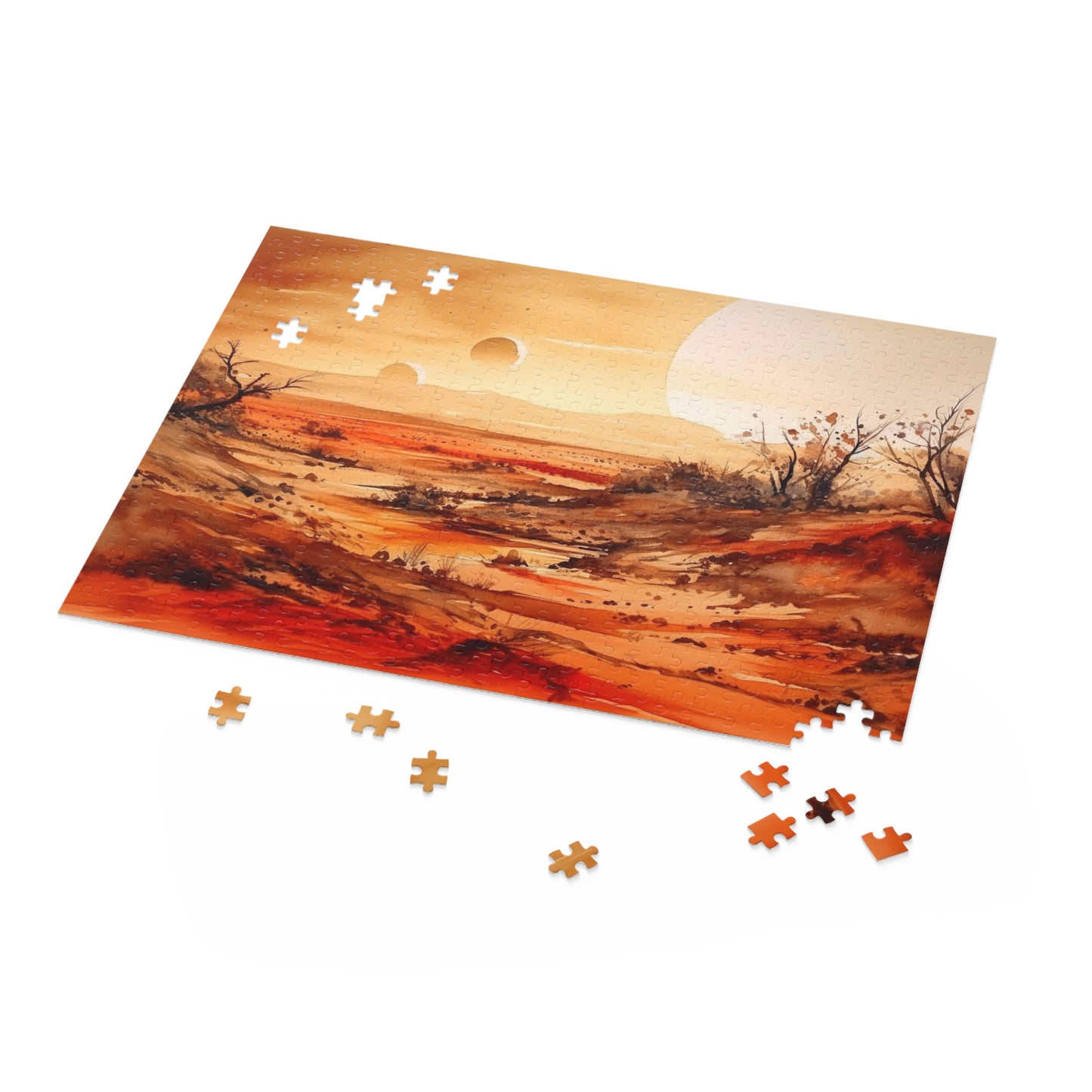 Sandy Desert Jigsaw Puzzle - Serene landscape of cacti, sand dunes, and clear skies