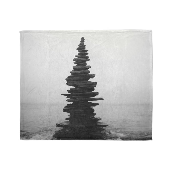 Tower of Sound Rising from Silence — Plush Fleece Throw Blanket — Draped Over Sofa & Bed Lifestyle View