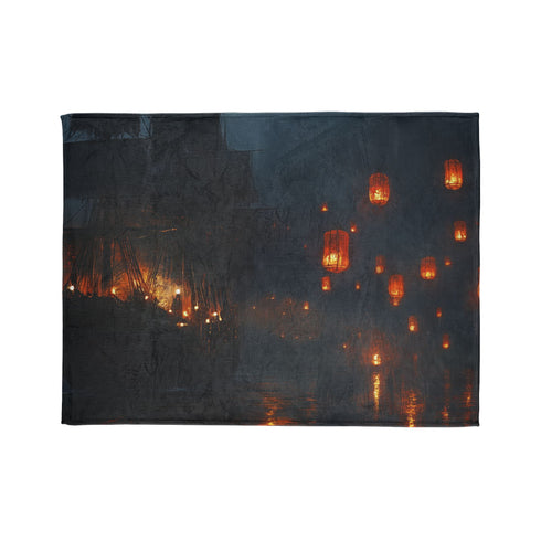 Floating Lanterns Guiding Ghost Ship Plush Fleece Throw Blanket