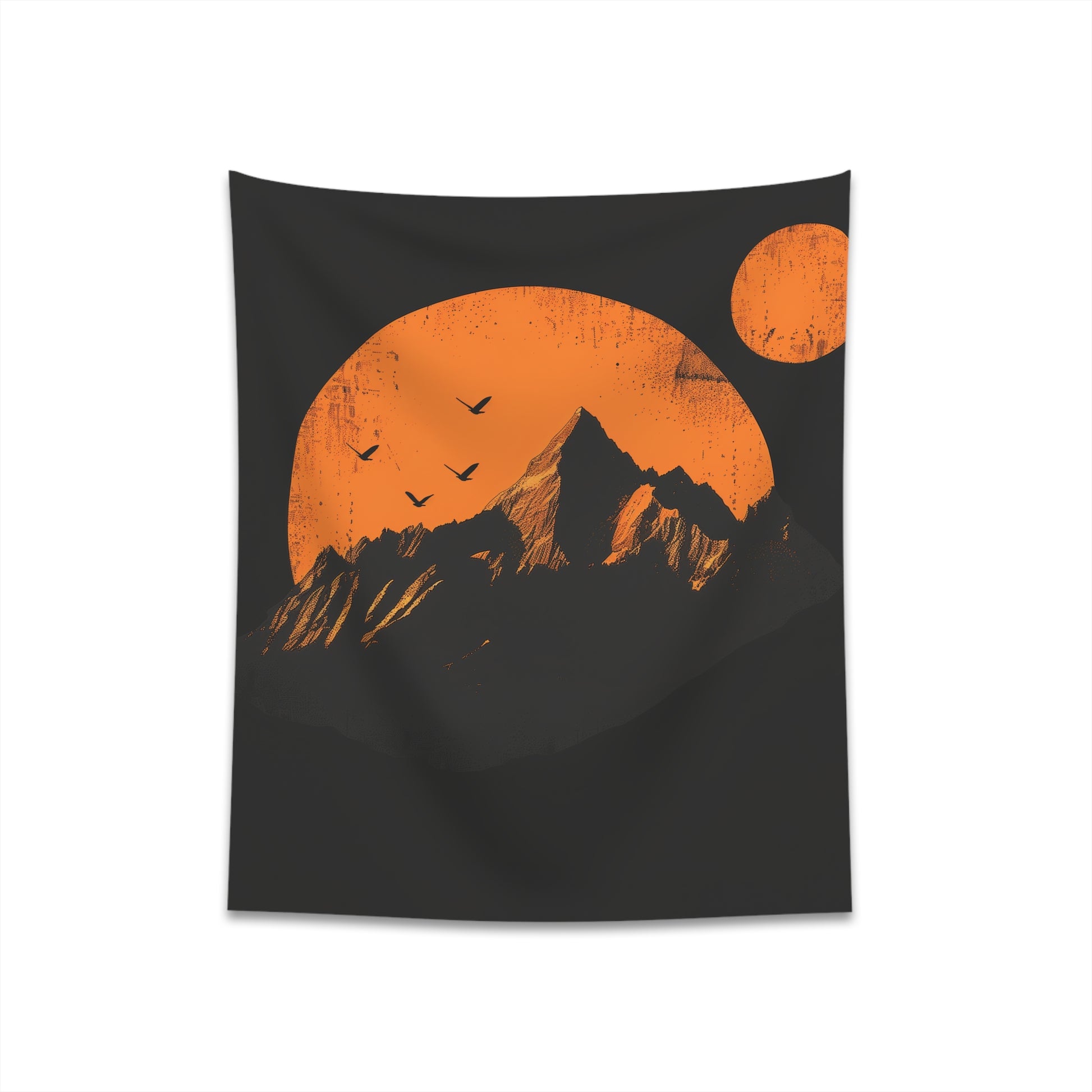 "Mountain Dawn Minimalist Tapestry: Serene nature design for all seasons, perfect gift item"