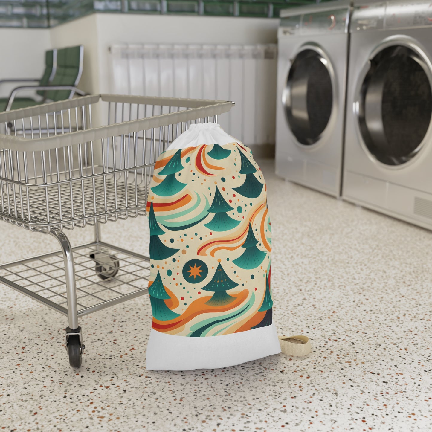 "Retro Marine Laundry Bag with Groovy 70s-Inspired Design for Organized Laundry Routine"