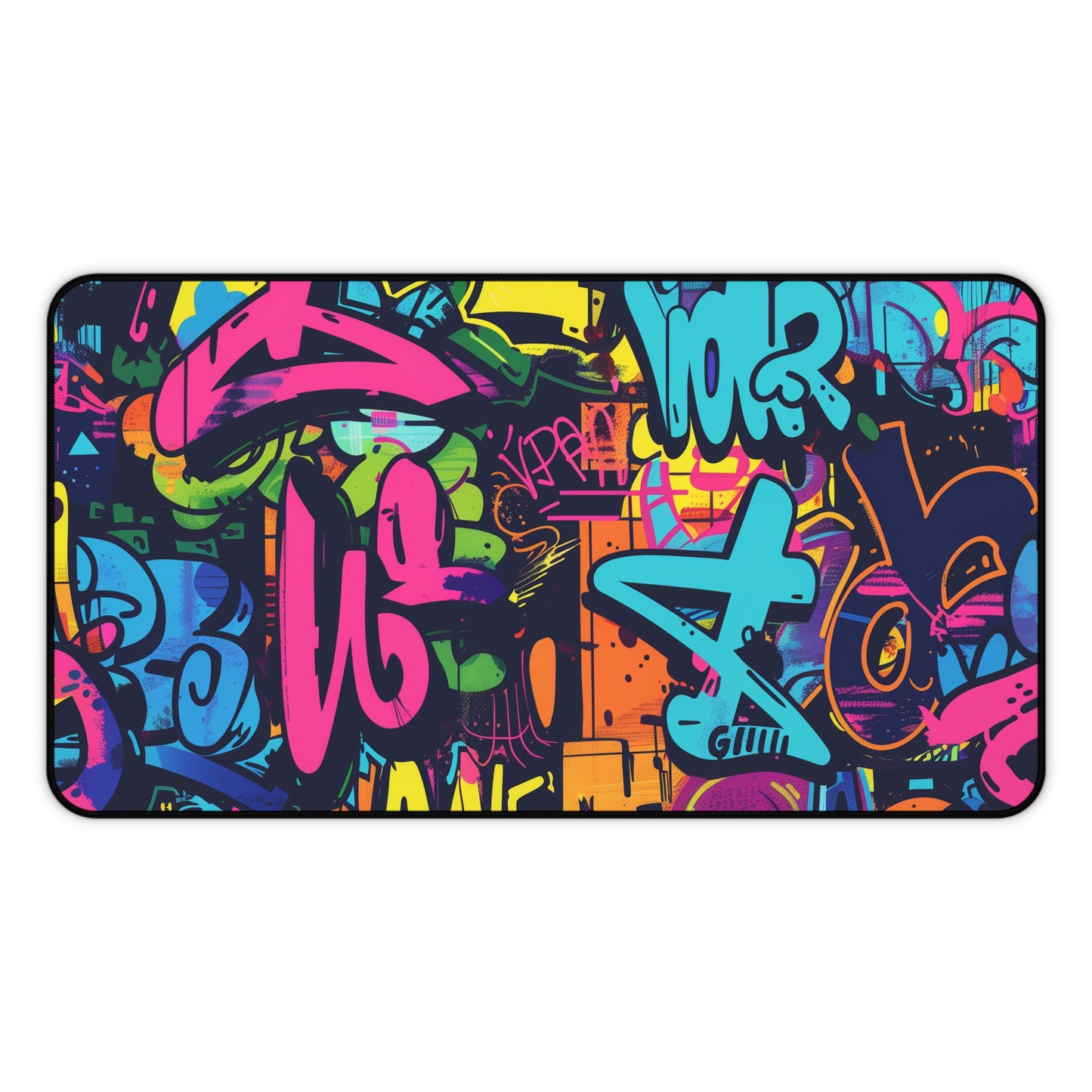 "Neon Urban Graffiti Desk Mat - Add Colorful Urban Vibes to Workspace Protection"