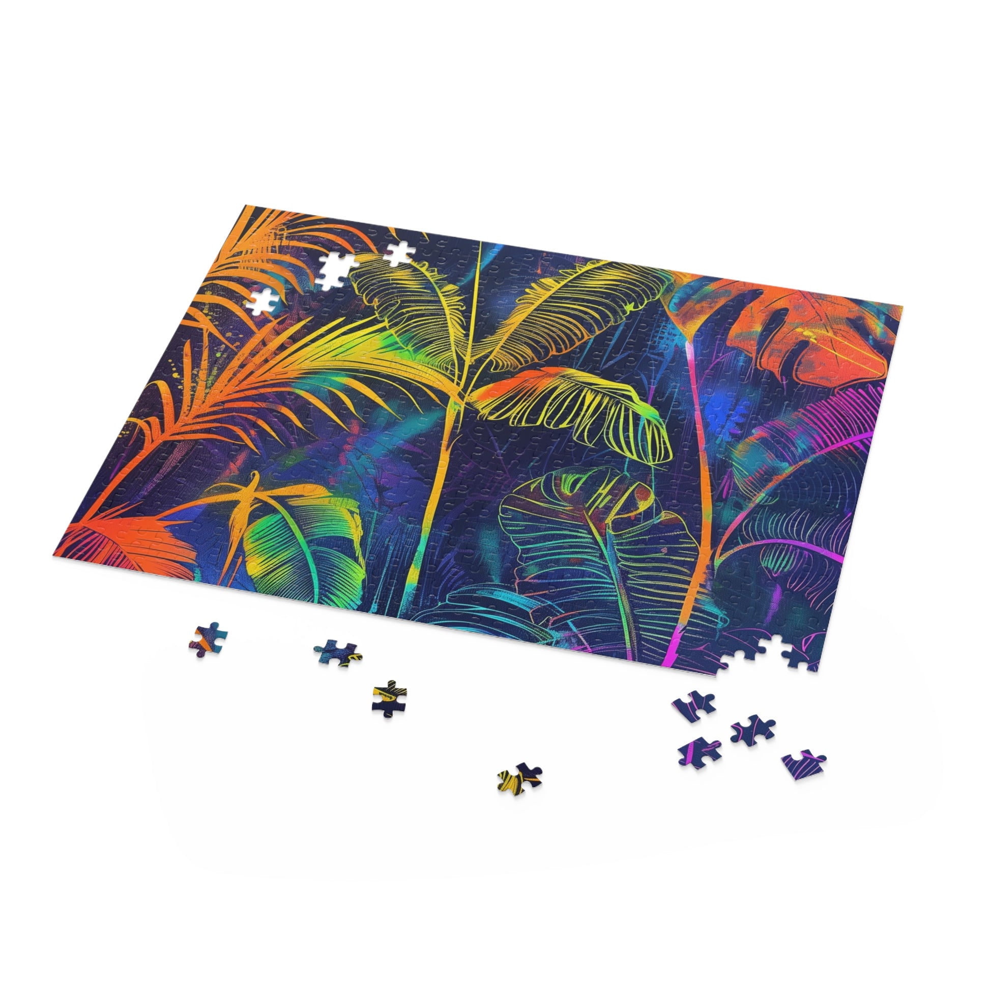 Neon Tropical Paradise Puzzle - Vibrant jigsaw with lush greenery & neon colors