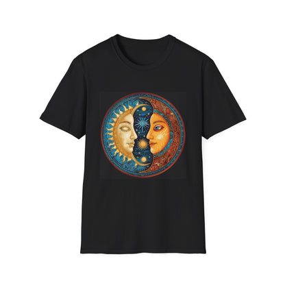 Cosmic Tapestry: A Mandala Sun and Moon | T-Shirt | DTG, Men's Clothing, Regular fit, T-Shirts, Unisex, Women's Clothing | Prints with Passion