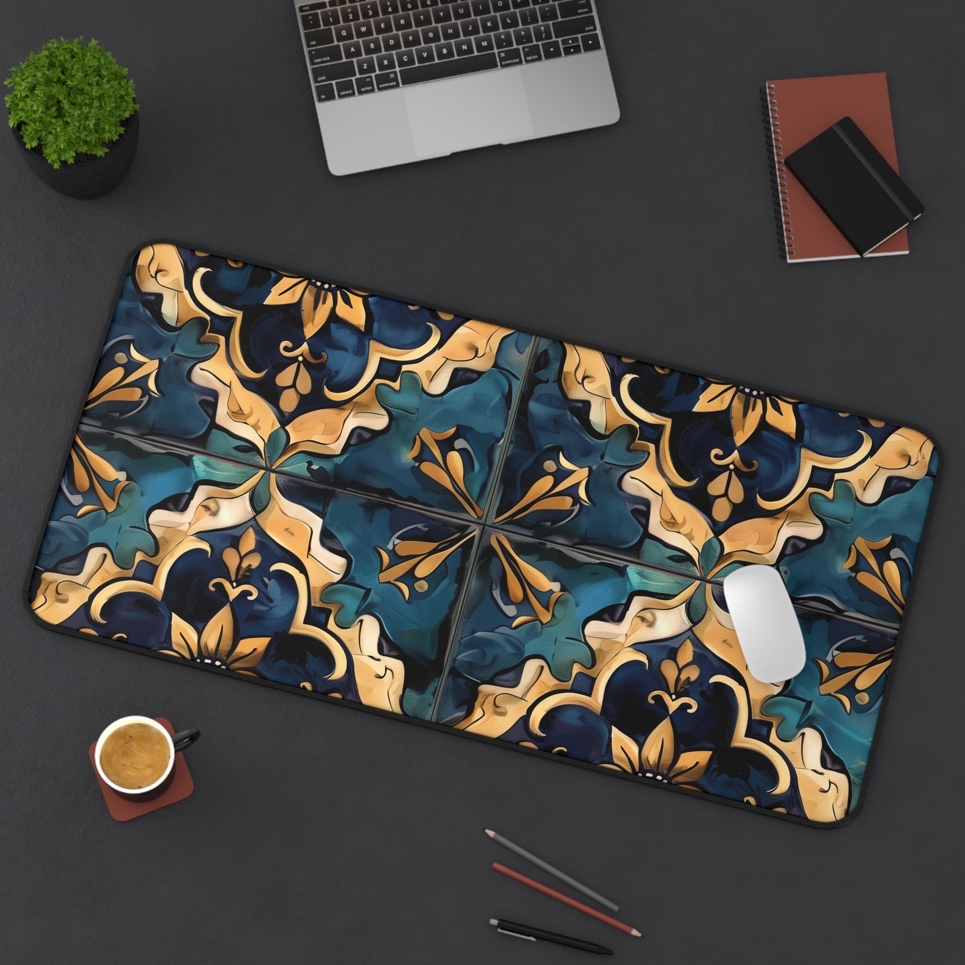 "Artisan Tiles Desk Mat - Elevate your workspace with elegant seamless pattern decor"