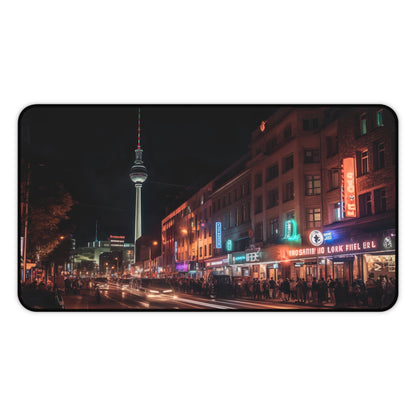 "Berlin Night Desk Mat - Stylish cityscape design for modern offices"