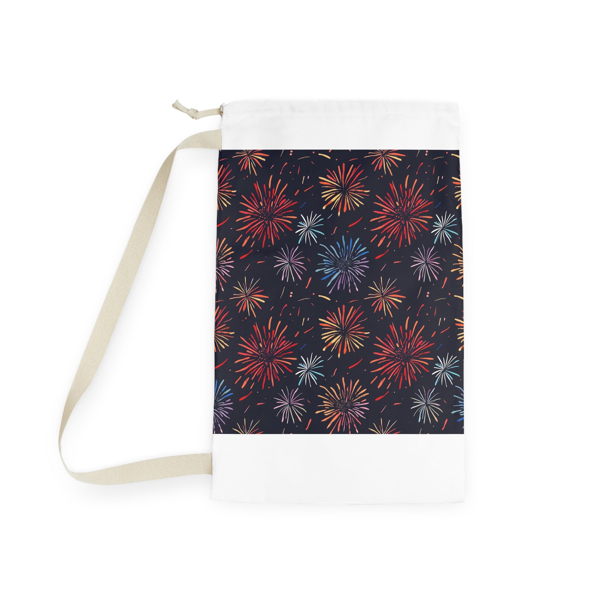 "Fireworks Festive Laundry Bag: Keep clothes organized with colorful pattern, stylish and functional accessory"