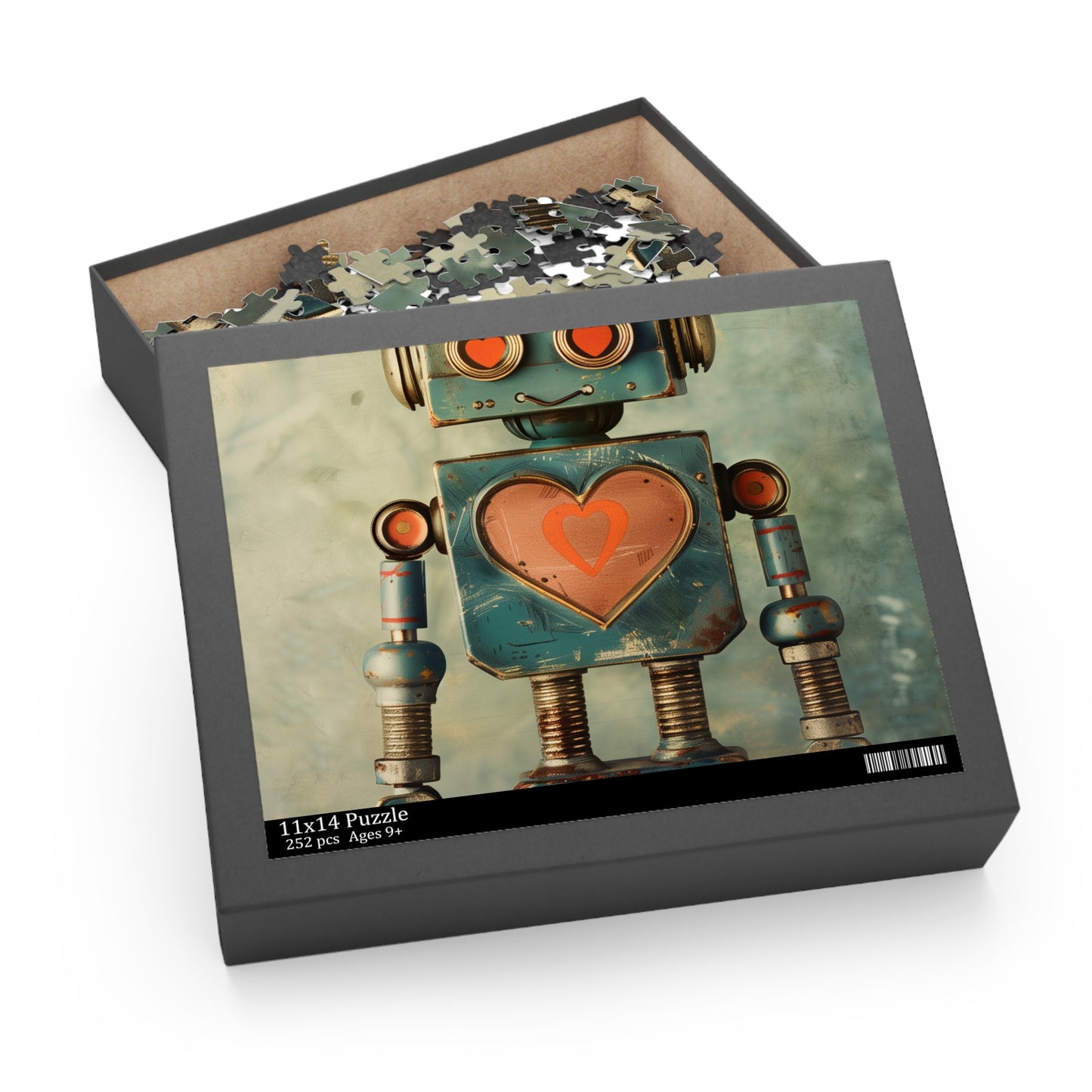 Retro Robot Love Puzzle - Charming jigsaw with vintage robot and heart symbol, ideal for robot fans.