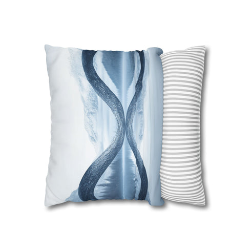 Mirrored River Bending into Infinity Loop (Edition II) — 40×40 Cushion Cover — Sofa & Living Room Lifestyle View
