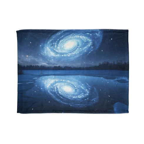 Spiral Galaxy Mirrored in a Frozen Lake Plush Fleece Throw Blanket